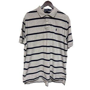 Polo Ralph Lauren Men's Polo Shirt Grey Blue Stripe Collared XL Short Sleeve